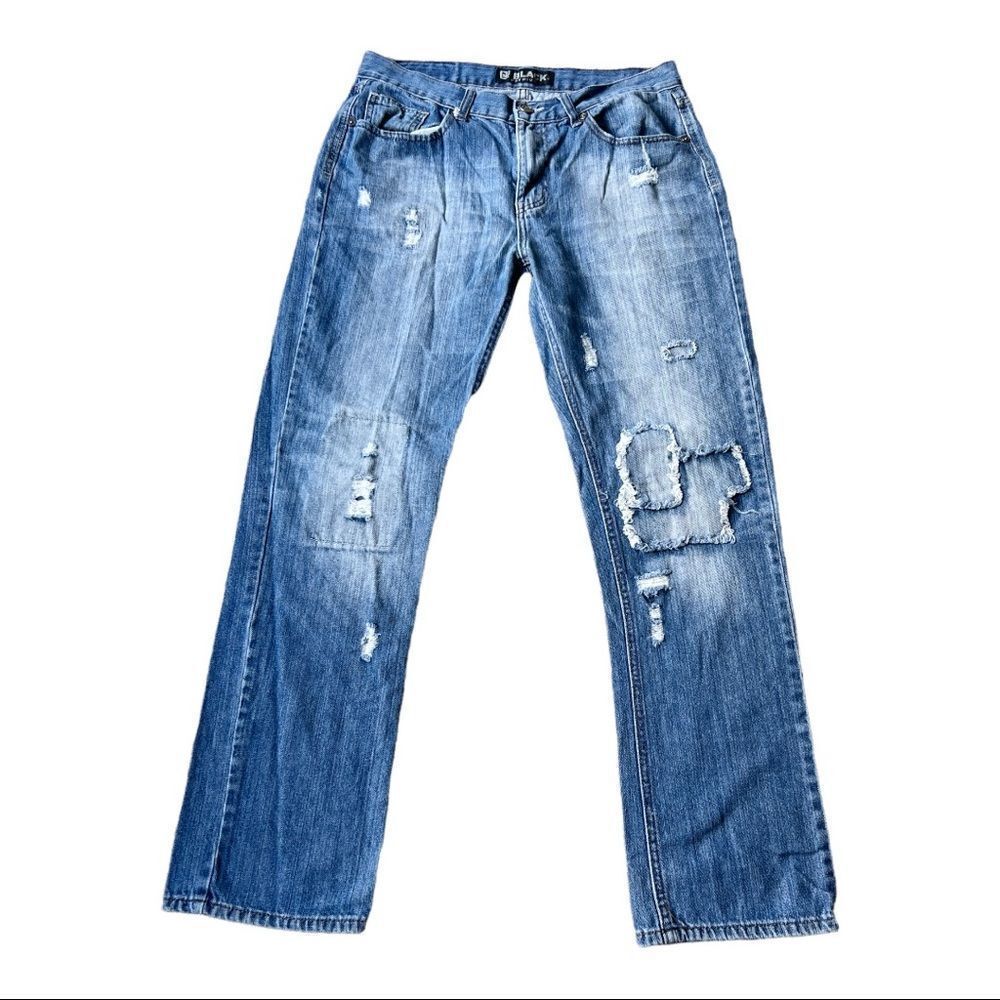 CJ Black Men’s Ripped/Patched Low Rise Slim Straight Jeans Size 32/32